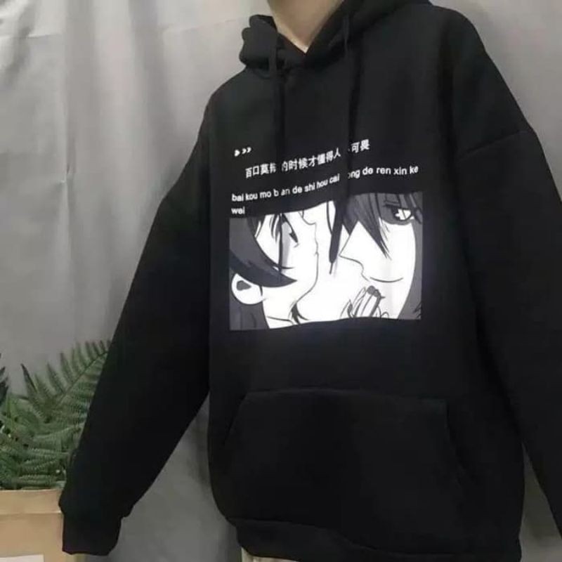 Jual sweater anime oversize / harajuku black hoodie / japanese style |  Shopee Indonesia