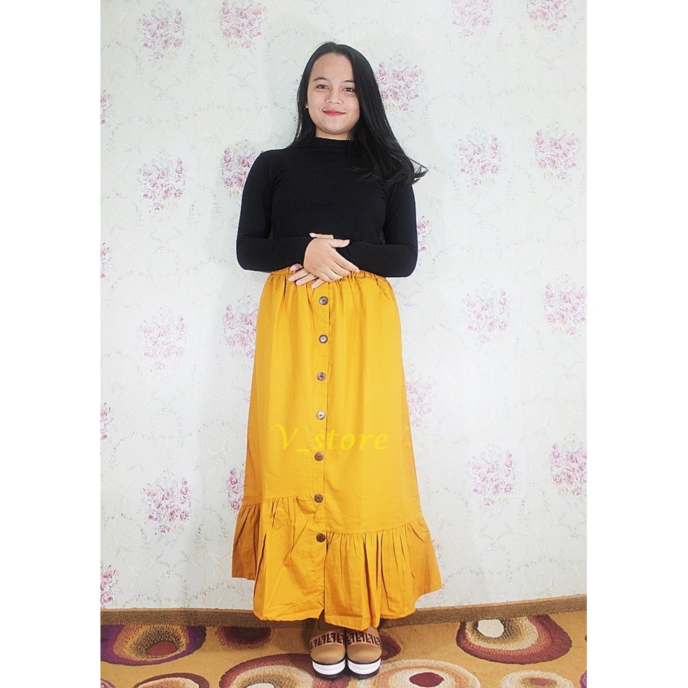 Jual New Rok Wanita Panjang Bahan Katun Model Jingjet Kancing Rok ...