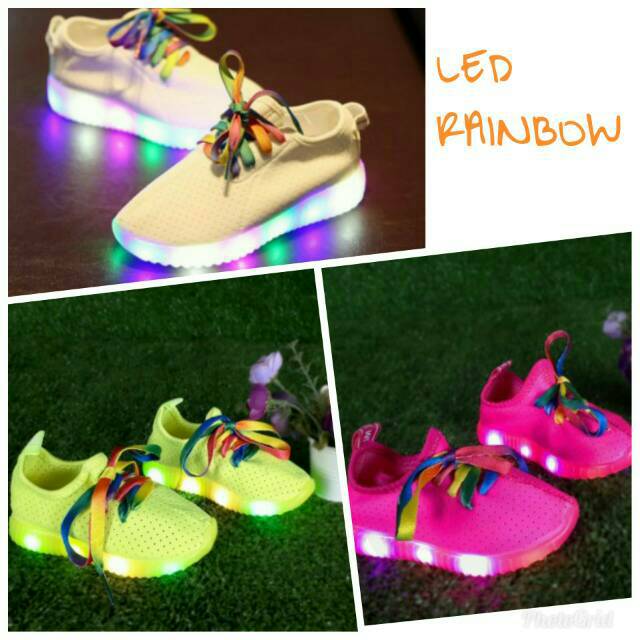 Jual SEPATU LED ANAK / SEPATU PUTIH ANAK / RAINBOW LACE SHOES / SEPATU