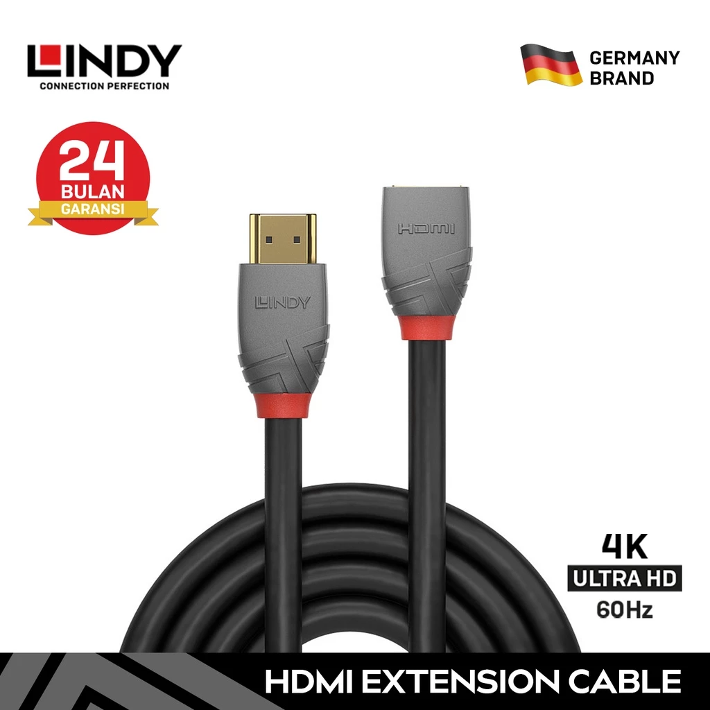 LINDY Kabel Extension HDMI 2M Sambungan HDMI High Speed HDMI Male to Female 4K UHD 36477
