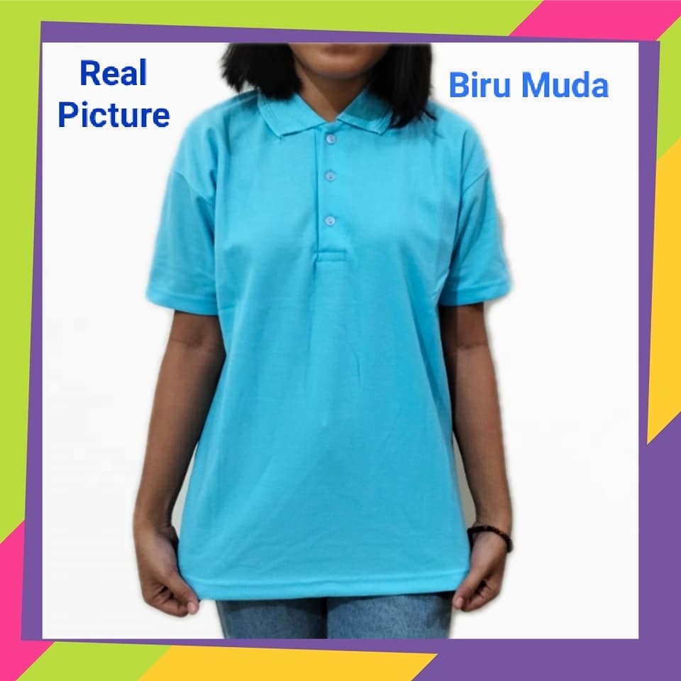 Jual Kaos Kerah Polos Wanita Warna Biru Muda Kaos Polo Polos Biru Langit Kaos Kerah Wanita