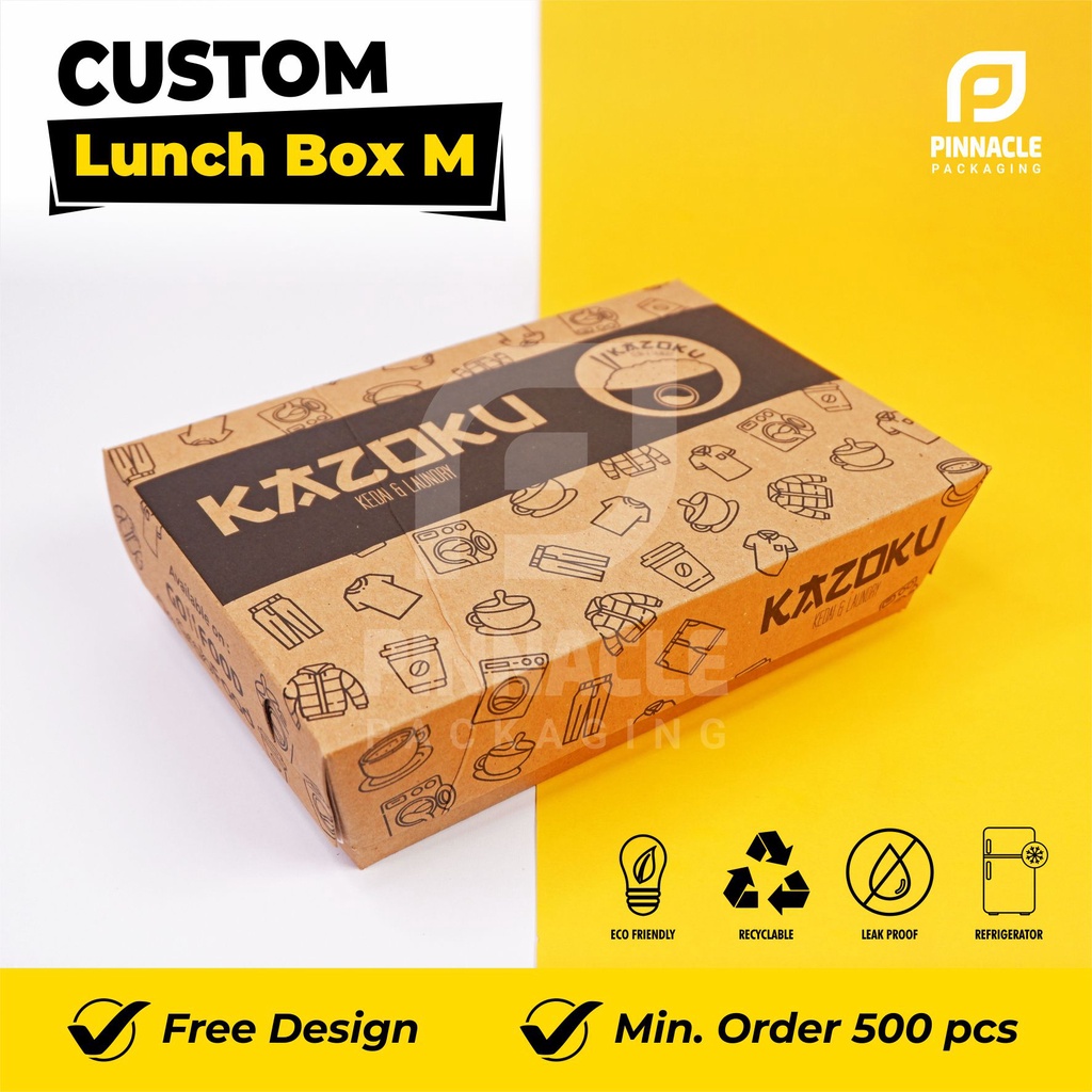 Jual Custom Paper Lunch Box Bahan Kraft - Size M - Free Design - Full