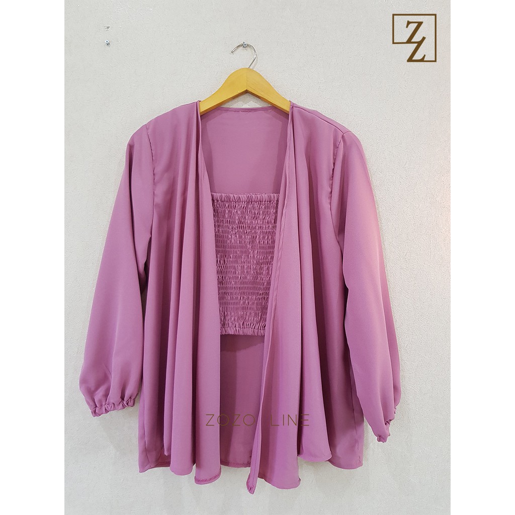 Jual T114 Atasan tanktop dalaman plus cardigan puffy outer casual