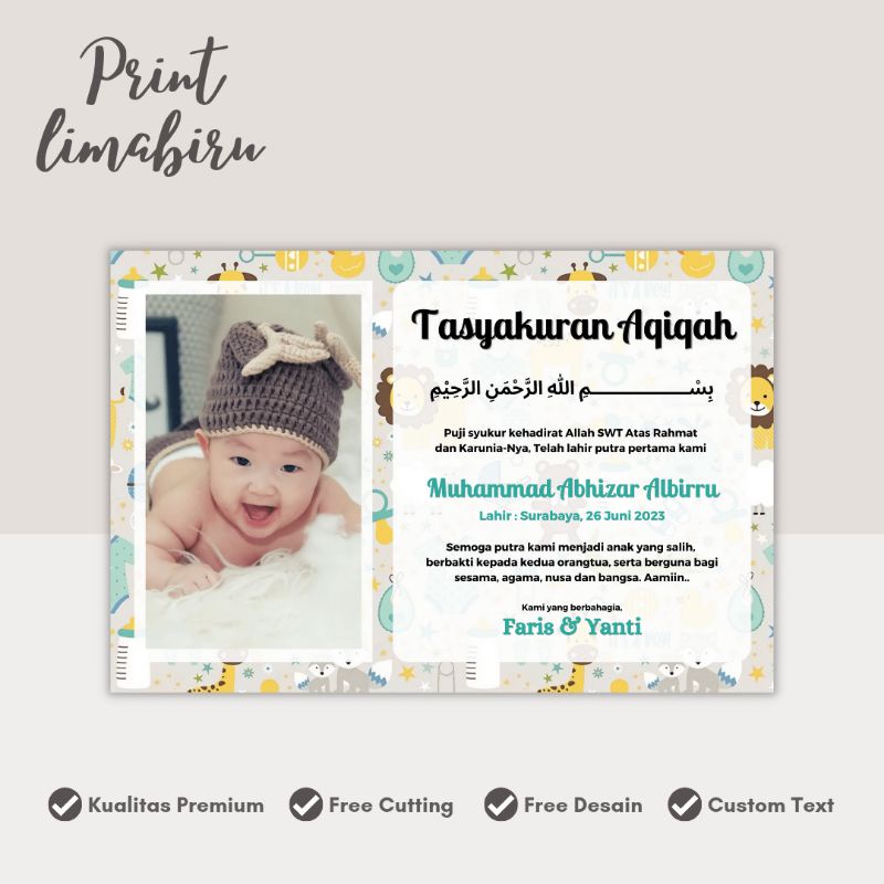 Jual UKURAN BESAR - STIKER DAN KARTU UCAPAN TASYAKURAN AQIQAH (Minimal