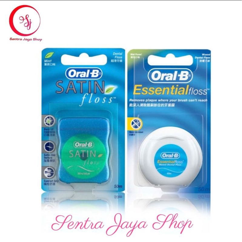 Jual Oral B Essential Floss / Satin Dental Floss Benang Gigi 50 m 50m