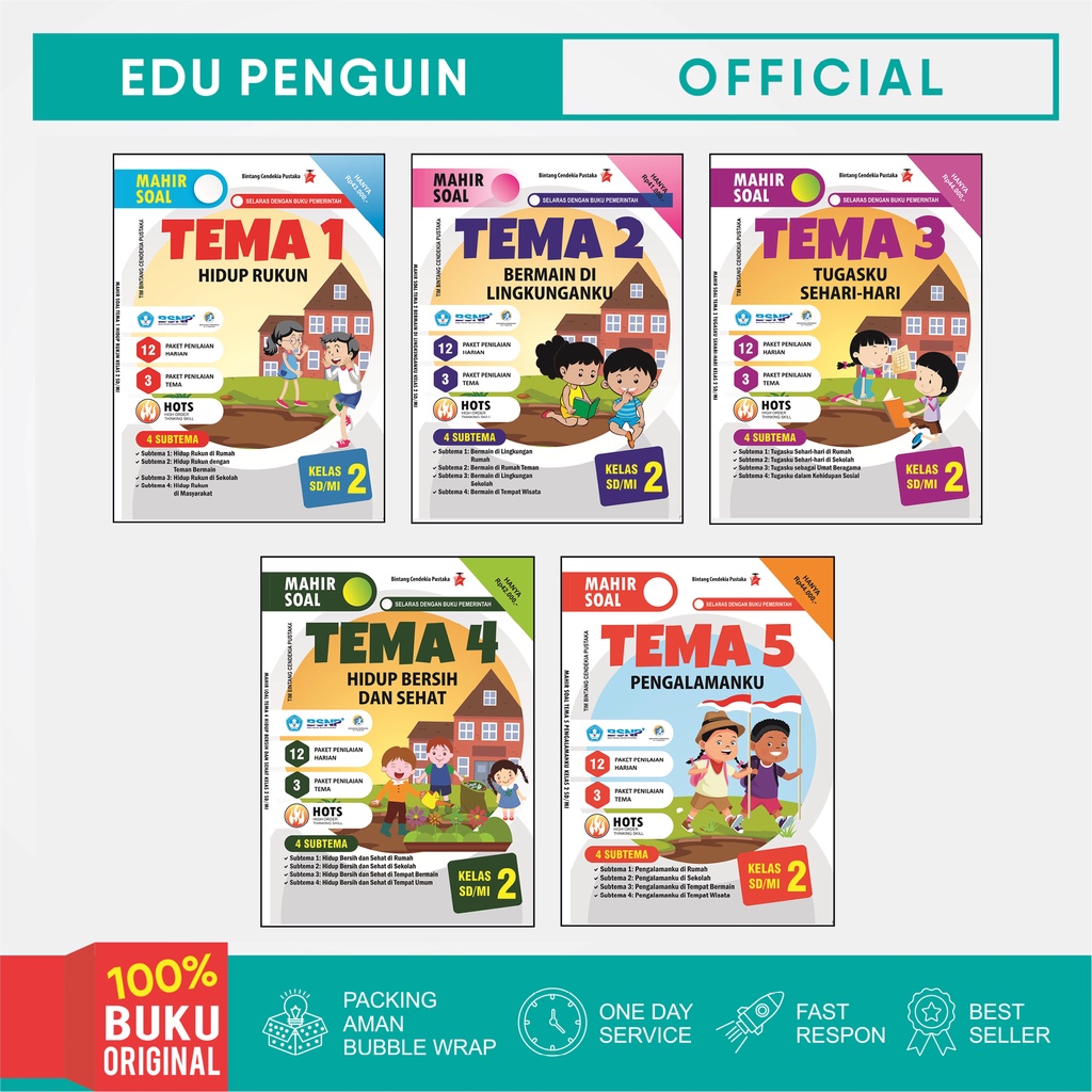 Jual Edu Penguin Buku Mahir Soal Tematik Kelas 2 SD / MI Tema 1 2 3 4 5 ...