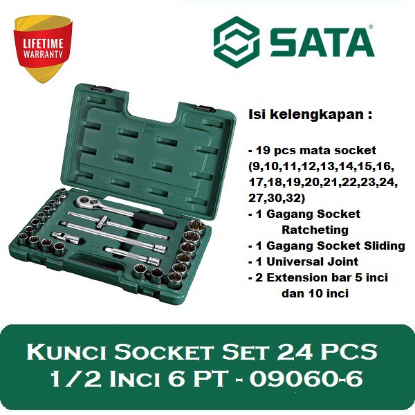 Jual SATA Tools Kunci Socket 24 PCS 1/2 inci 6pt Metric | Shopee Indonesia