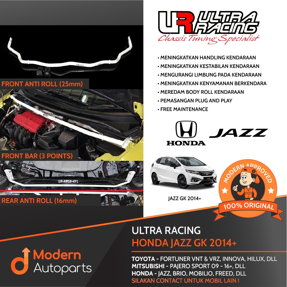 Jual PAKET Stabilizer Ultra Racing Jazz GK5 14+ Frontbar, Anti Roll Set ...