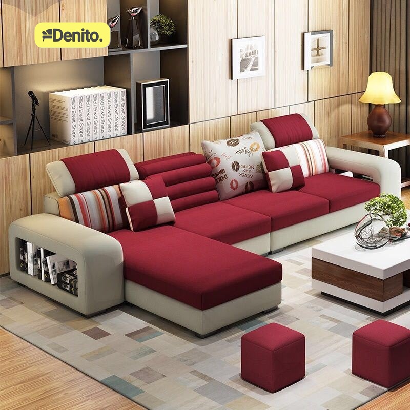 Jual Sofa Minimalis Ruang Tamu Kecil Leter L 4 Seater Gratis Bantal Dan Puff Fullset Meja Dan ...