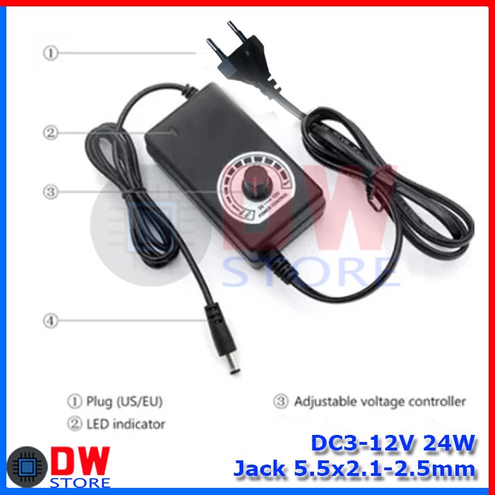 Jual Adaptor Adjustable Variable Power Supply Dimmer DC 3V - 12V 2A DC ...