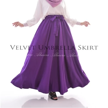 Rok Satin Panjang Payung Lebar Syari Kondangan Velvet Umbrella Skirt Almira Panjang 100cm 15