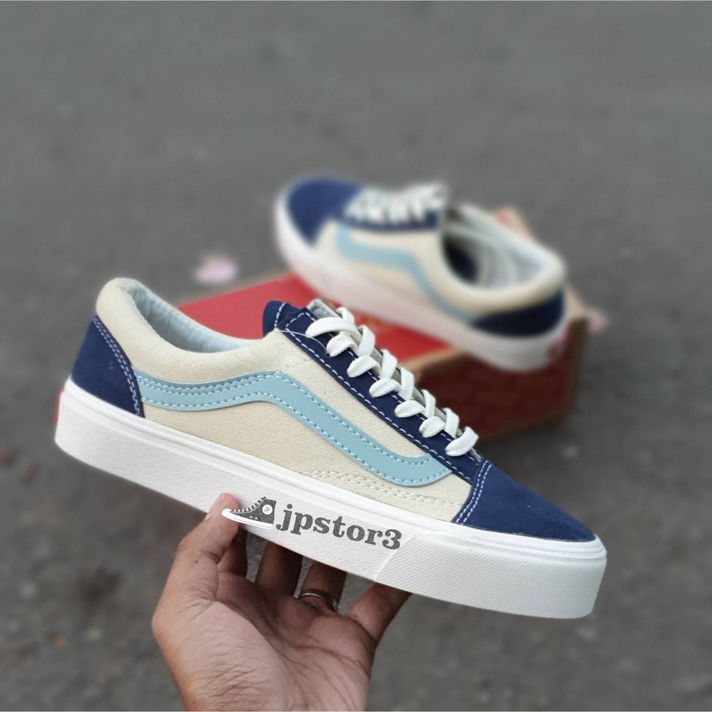 Vans on sale cream blue