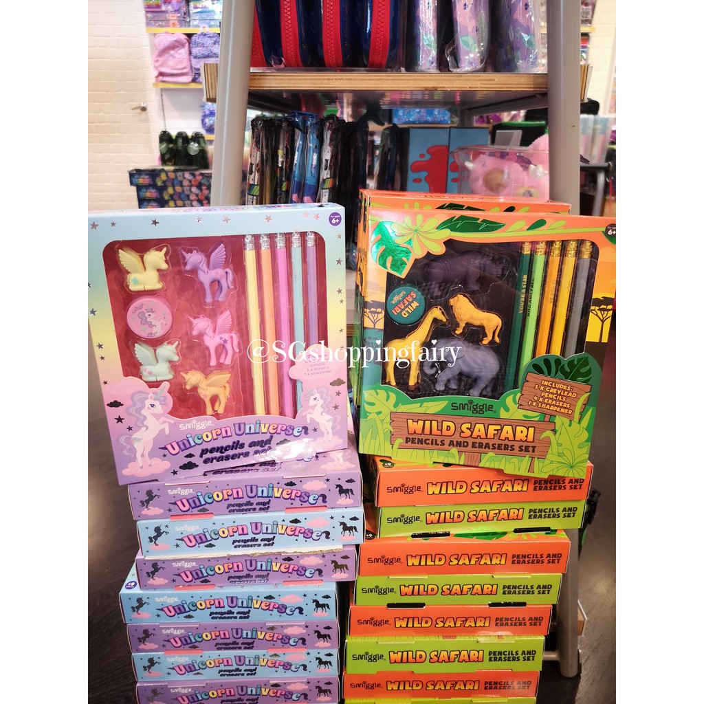 Jual Smiggle Pencils and Erasers Set Unicorn Safari Shopee Indonesia