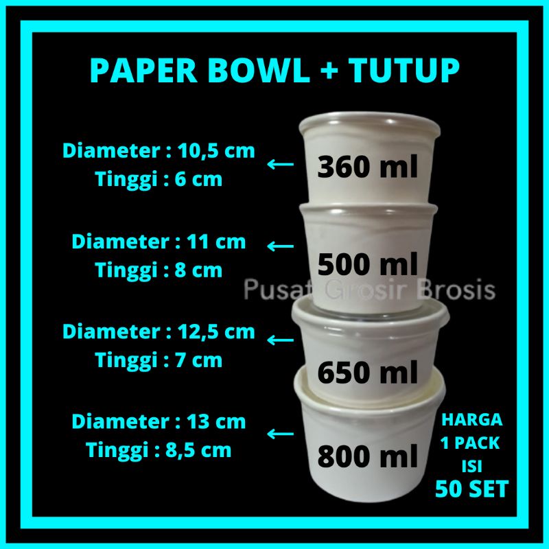 Jual COD50set PAPER BOWL Mangkok Kertas 360ml 500ml 650ml 800ml