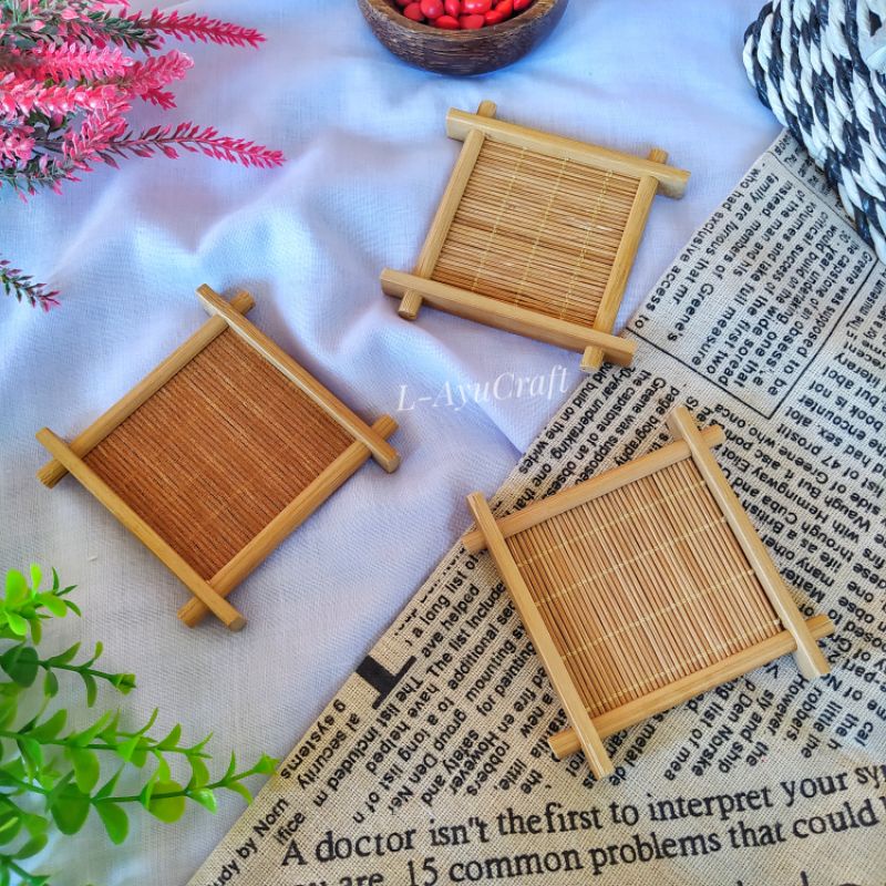 Jual L-AYUCRAFT Coaster kotak bambu 7cm | Shopee Indonesia