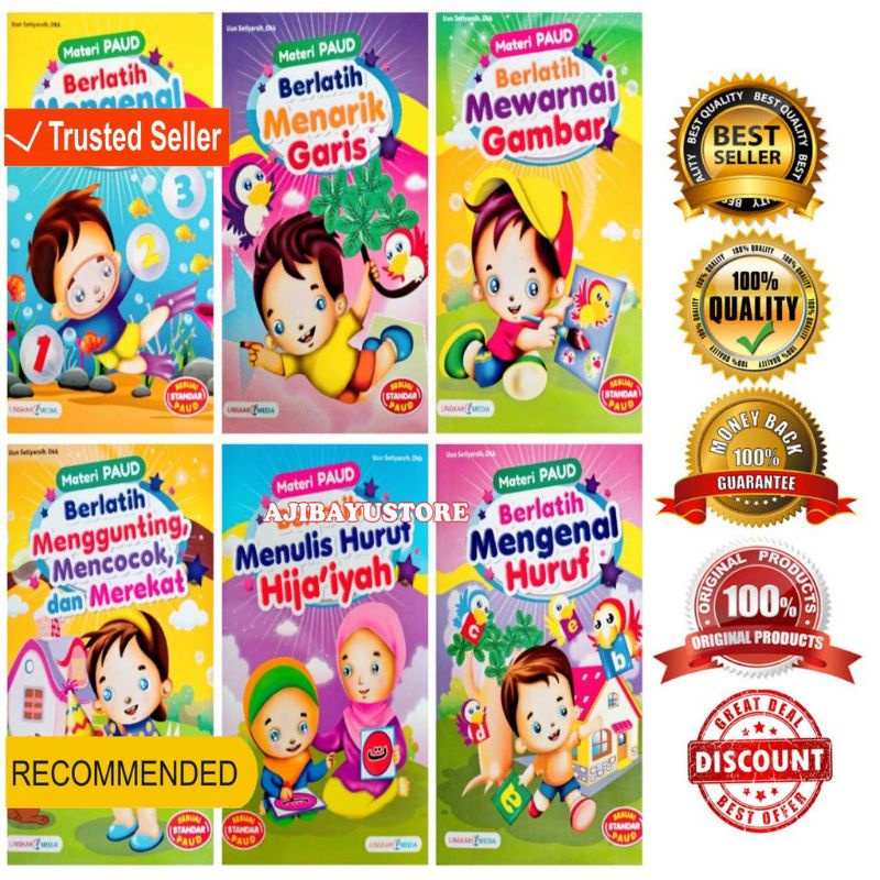 Jual MATERI PAUD PAKET 6 Buku - Menarik Garis - Mengenal Huruf - Angka ...