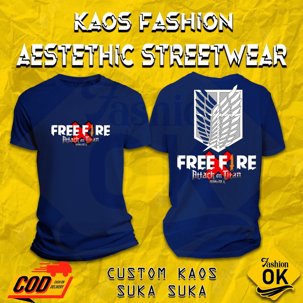 Jual Kaos Baju Game FREE FIRE X AOT ATTACK ON TITAN Garena Kaos Game