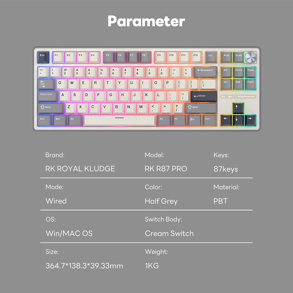 Jual Royal Kludge RK R87 Pro Half Grey 87 Key Gaming Keyboard | Shopee ...