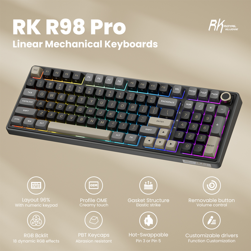 Jual Royal Kludge RK R98Pro Phantom 98 Key RGB Wired With Knob ...