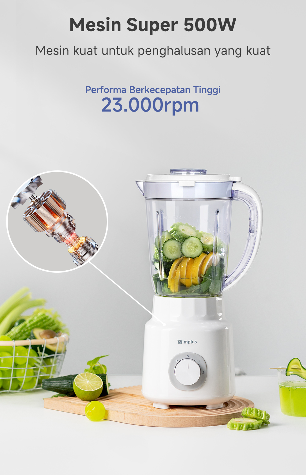 Jual Simplus Blender Stainless Steel 304 500W 1500ml Dengan Fungsi ...