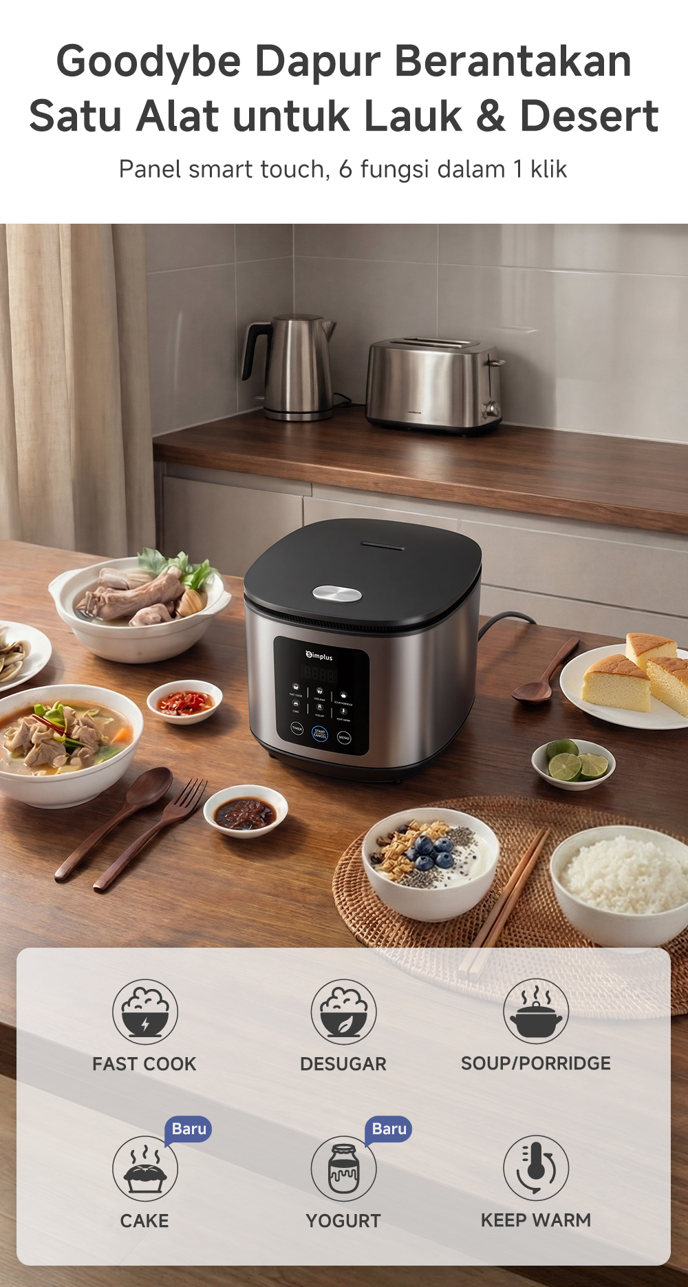 Jual Simplus Rice Cooker 4L Nasi Rendah Gula Digital Touch Control ...
