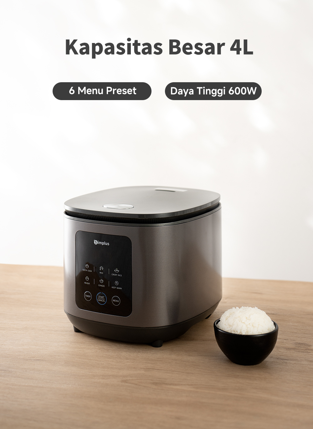 Jual Simplus Rice Cooker 600W 4L Nasi Rendah Gula Digital Touch Control ...