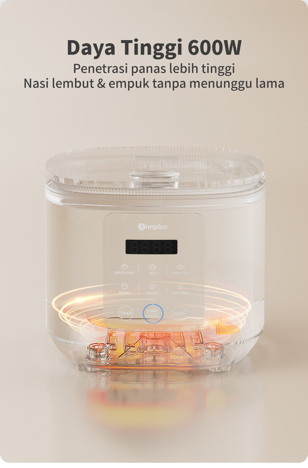 Jual Simplus Rice Cooker 600W 4L Nasi Rendah Gula Digital Touch Control ...