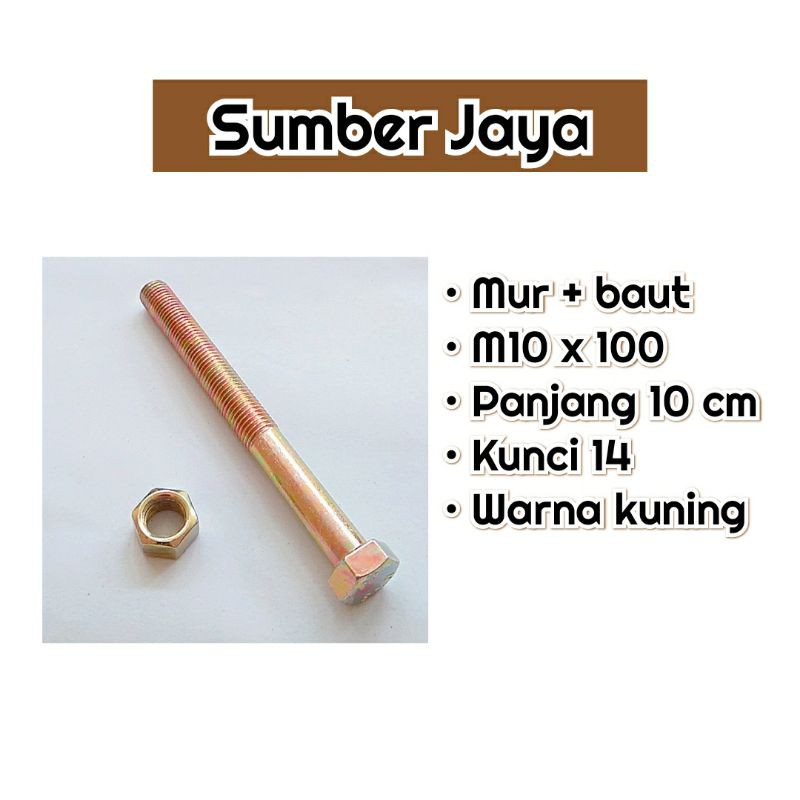 Jual Mur Baut Kuning M10 X 100 Kunci 14 Panjang 10 Cm | Shopee Indonesia