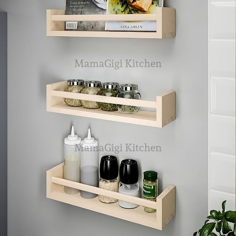 Jual Floating Shelf Rak Ambalan Dinding Kayu Rak Bumbu Dapur Serbaguna ...