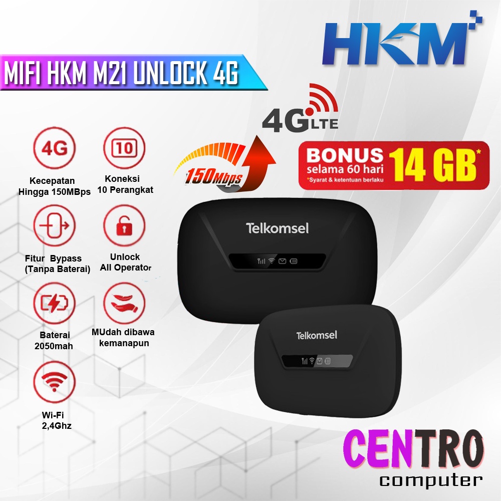 Jual MODEM MIFI HKM M21 HIGH SPEED UNLOCK - TELKOMSEL 4G LTE | Shopee ...