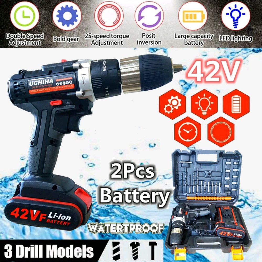 Jual Bor Baterai Impact Drill Cordless Mesin Bor Beton Besi Kayu UCHIHA ...