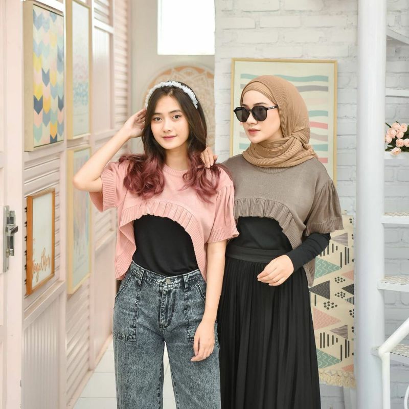 Jual Rompi Rajut Milie Moon Knit Vest Crop Outer Atasan Wanita Rompi ...