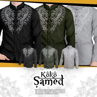 FortKlass Samed Kemeja KoKo Pria Lengan Panjang Kemeja Muslim Cowok Hitam Putih Navy Baju Koko Sablon Motif Kemeja Tangan Panjang Lebaran Koko Idul Fitri Sablon Motif Silahturahmi Gamis Muslim Pria Cowo Cowok
