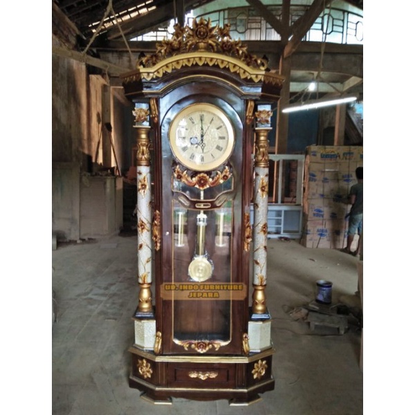 Jual jam besar kayu jati ukir warna kombinasi untuk rumah/ Masjid mewah ...