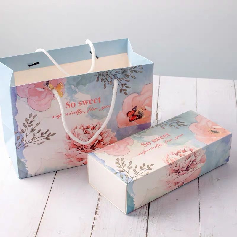 Jual Paperbag Box Set Motif Bunga / Giftbox Set Hampers / Paper Bag