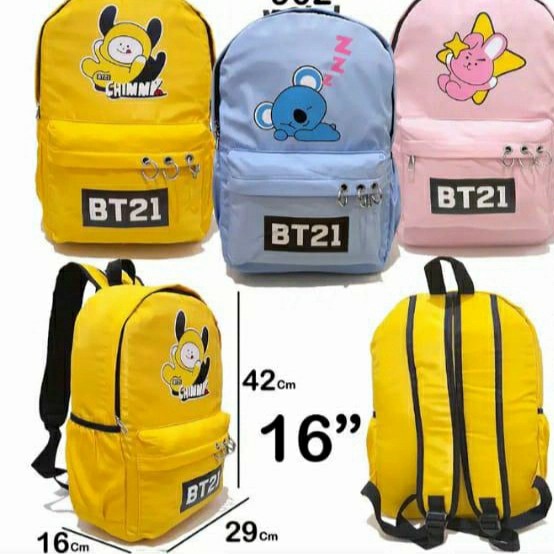 NEW tas bts bt21 bag sekolah anak travel korea jungkook cooky chimmy koya  16in biru