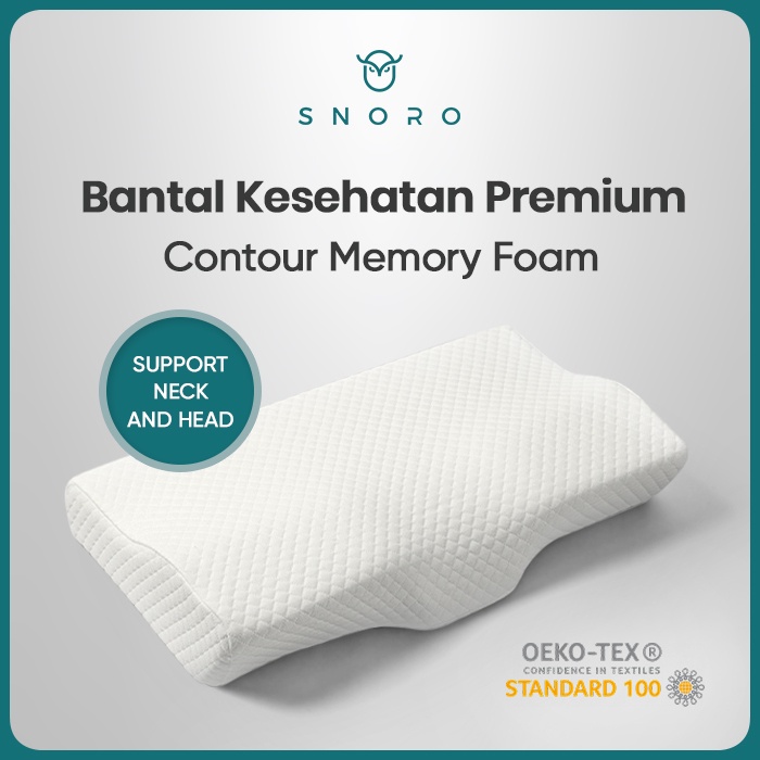 SNORO Contour Memory Foam Premium Pillow / Bantal 100% Ergonomic Memory Foam / Bantal Therapy untuk Sakit Leher, Pinggang, Bahu / Anti Allergy, Tungau, / Oeko Tex Certified / Medium to Soft Firm