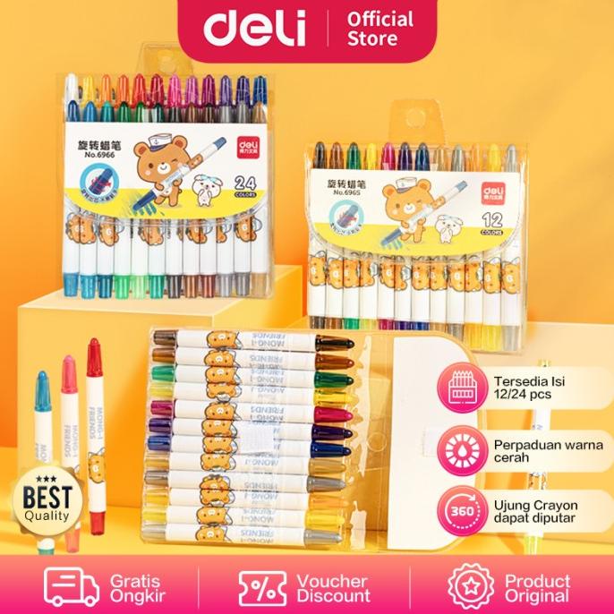 Jual Deli whirligig crayon 12 colors without dirty hands 6965 | Shopee ...