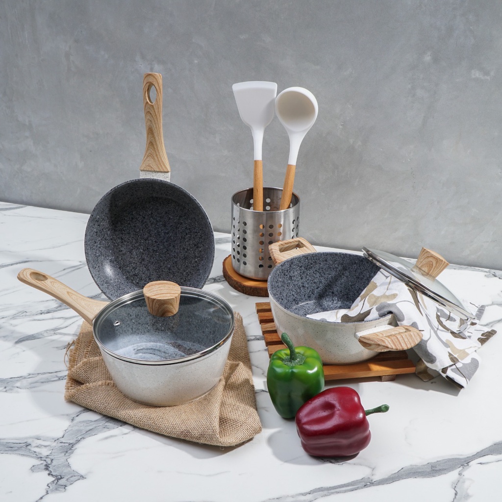 Jual Set Panci teflon Cypruz White Granite Cookware Shopee Indonesia