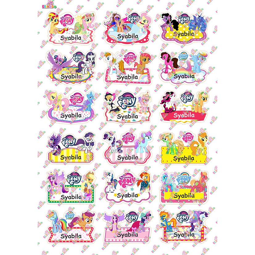Jual LABEL NAMA LITTLE PONY 72 STIKER-ANTI AIR/ROBEK/LUNTUR -2 Nama ...