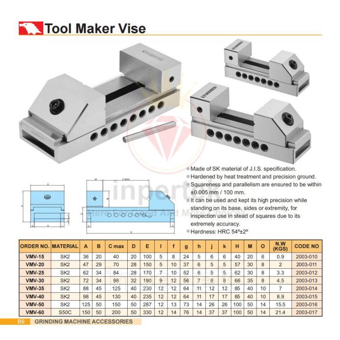 Jual VERTEX TOOL MAKER VISE VMV-15 RAGUM VMV 15 RAGUM MILLING CATOK SK2 ...