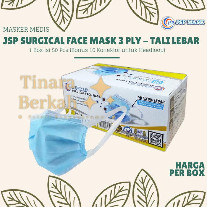 Jual Masker Medis JSP Surgical Face Mask 3 Ply isi 50 Pcs dengan Tali ...