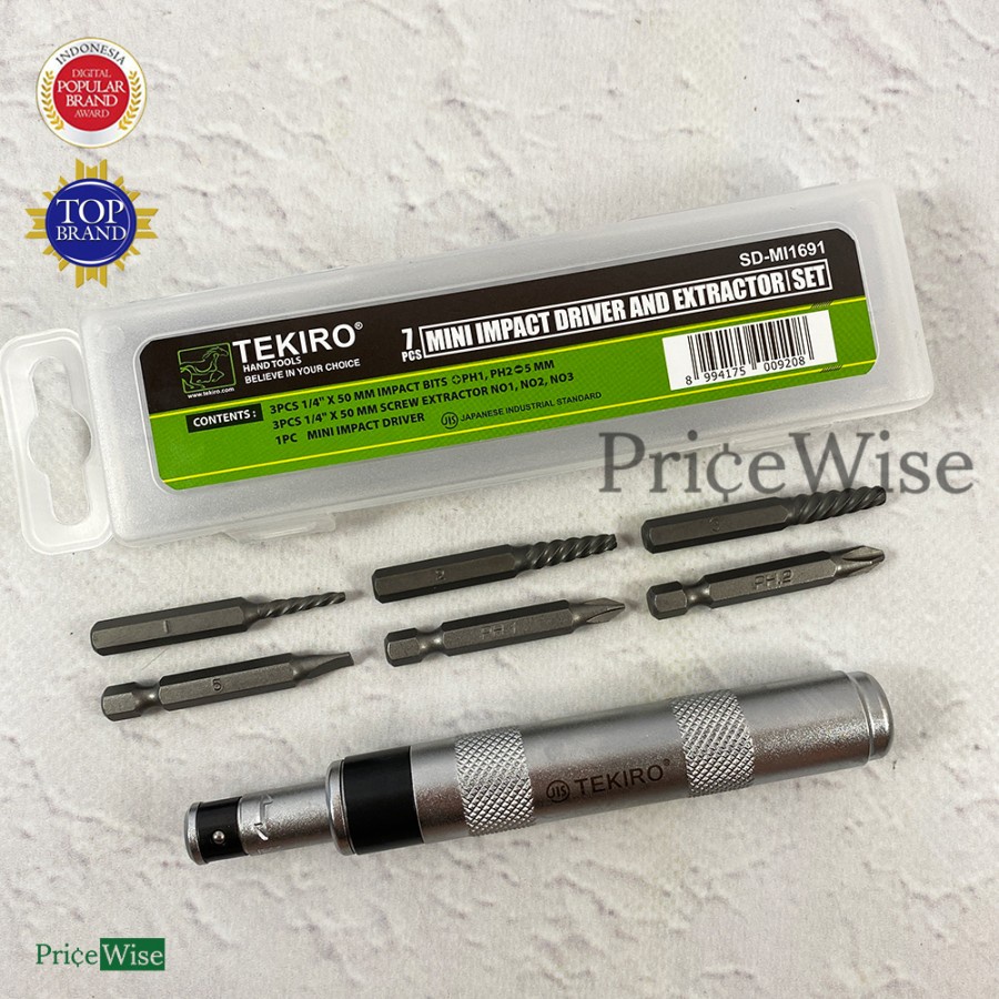 Jual Obeng Ketok 7 pcs Mini Tekiro / Mini Impact Driver & Extractor Set ...
