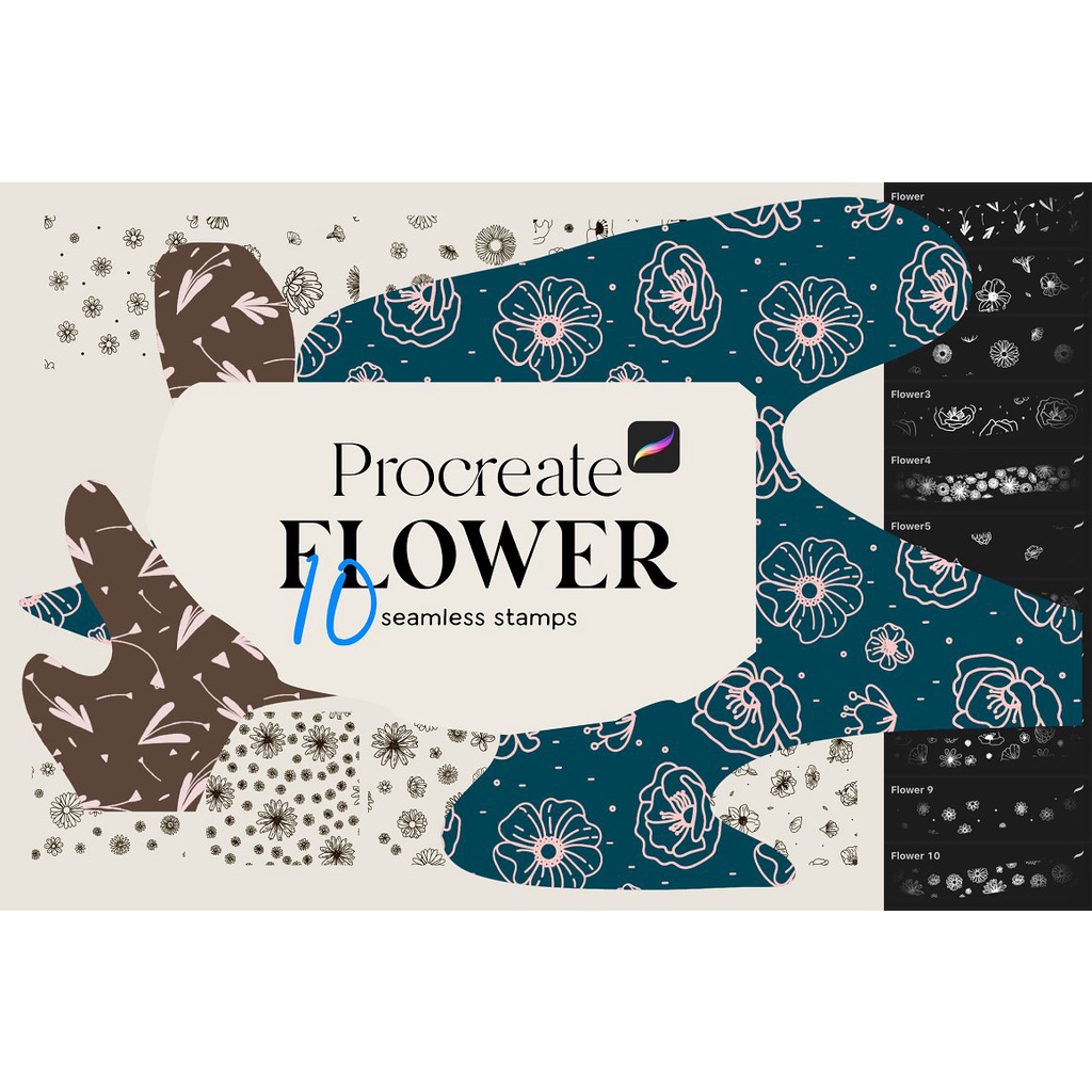 Jual Procreate Brush - 10 Flowers Seamless Stamps for Procreate ...