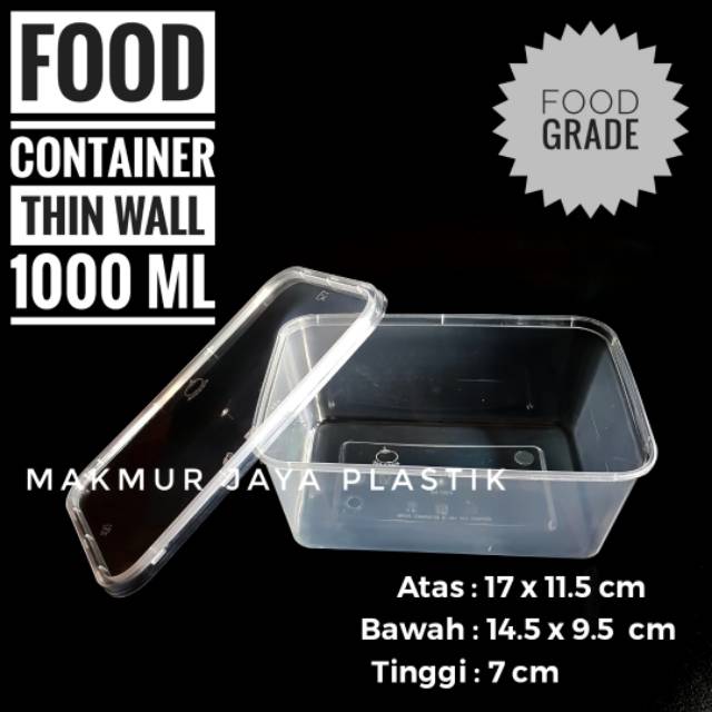 Jual Kotak Makan Thin Wall Persegi Panjang 1000 Ml Food Container