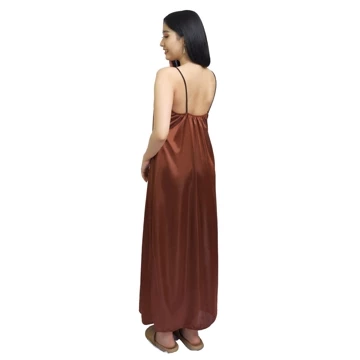 Folva Kimono Set Panjang Piyama Satin 1389KTSET Coklat All Size