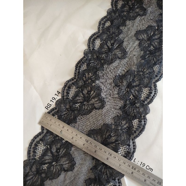 Jual Renda stretch lebar 19 Cm warna Hitam (Harga per yard) | Shopee ...