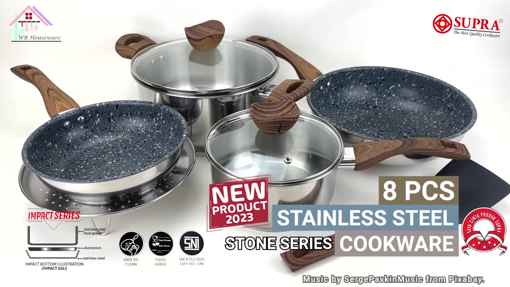Jual SUPRA panci 8pcs stainless cookware set stone series / panci masak ...
