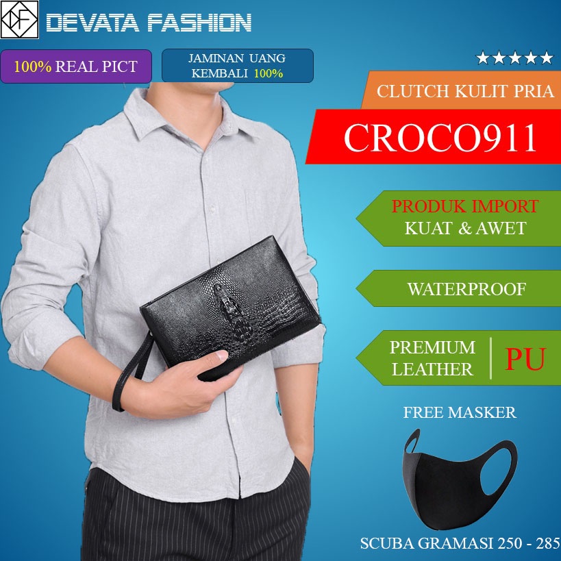 Jual Original Clutch Handbag PU Leather Tas Tangan Pria Wanita Casual Model  Kulit Buaya Crocodile Premium Import Hitam di lapak ori id