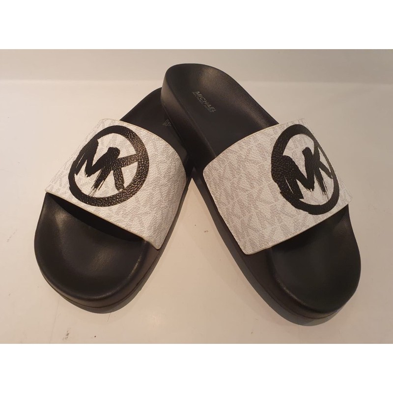 Jual MICHAEL KORS SALE SLIDE SANDAL BLACK WHITE Shopee Indonesia